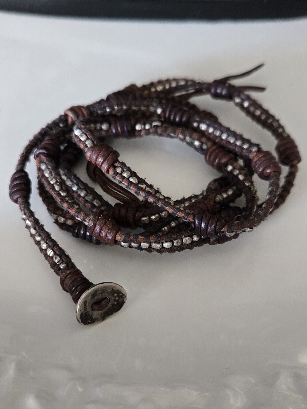 Chan Luu 925 Sterling Beaded  Brown Leather  Wrap Bracelet